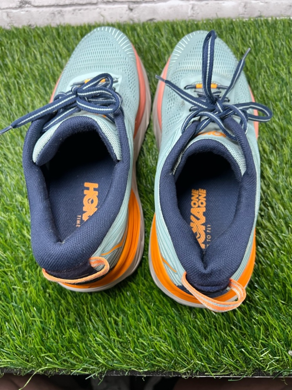 Hoka Women's Mint Green Navy Orange Coral Running Sneakers - Picture 10 of 10